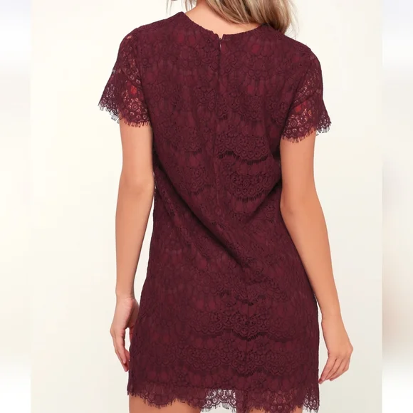 Lulus, Take Me To Brunch, Burgundy Lace Shift Dress, EUC, Women's XL - Picture 14 of 16